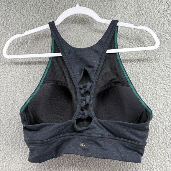 Prana Itzel Space Dye Gray Jersey Knotted Back High Neck Racerback Sports Bra L - Picture 4 of 13
